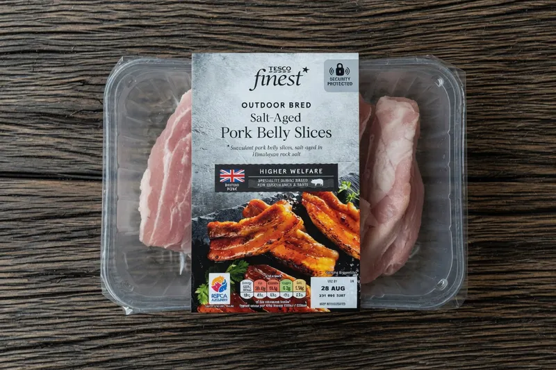 Tesco Finest Salt-Aged Pork Belly Slices (500g) pack photo